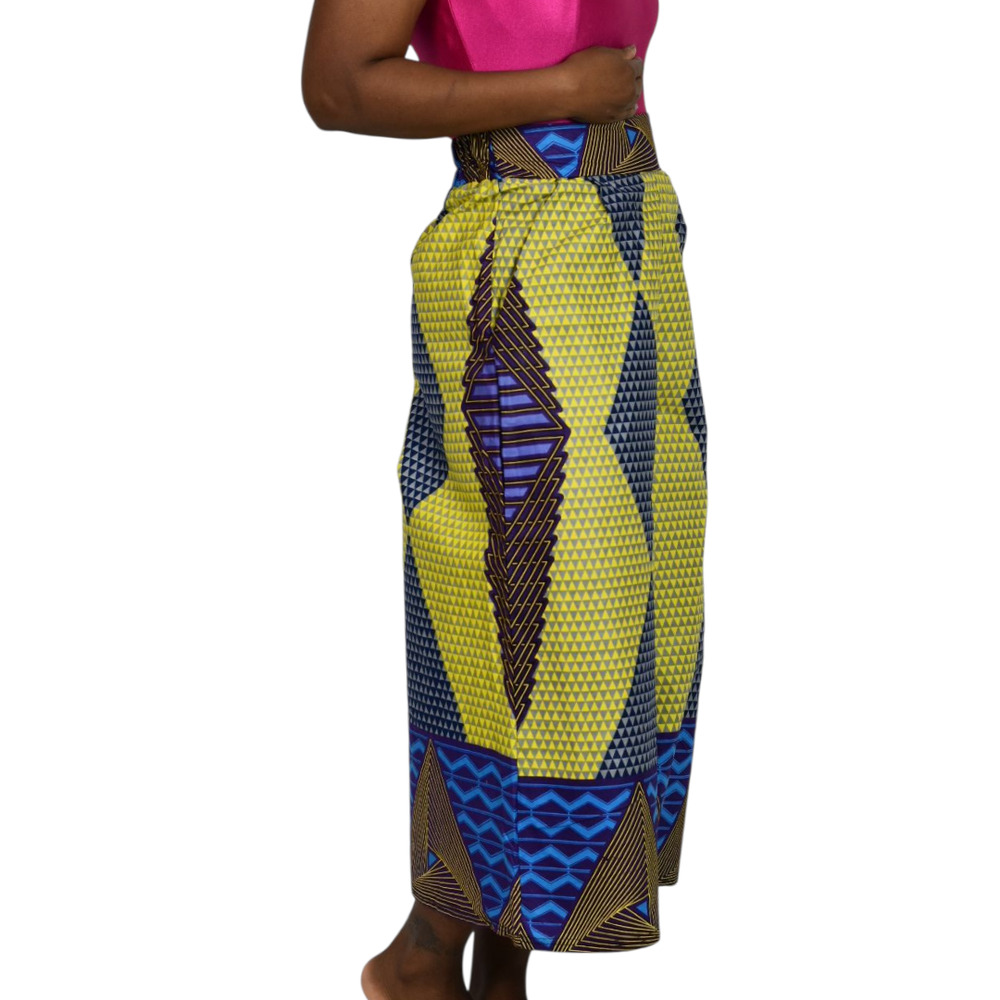 Grass Fields Ankara Wide Leg Crop Pants Yellow Gaucho African Print Small Medium - Picture 2 of 15